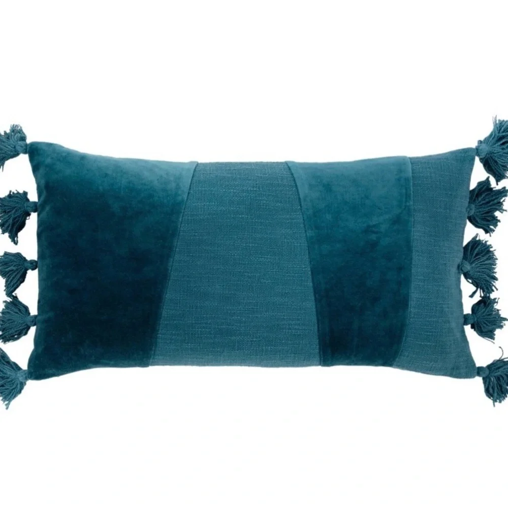 Birch Lane Legaspi Dark Teal Lumbar Pillow Tassel Cotton Velvet Decor
